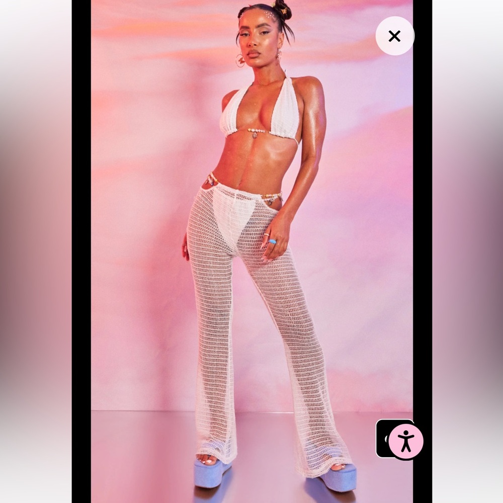 White Netted Beach Pants Cover Ups PLT